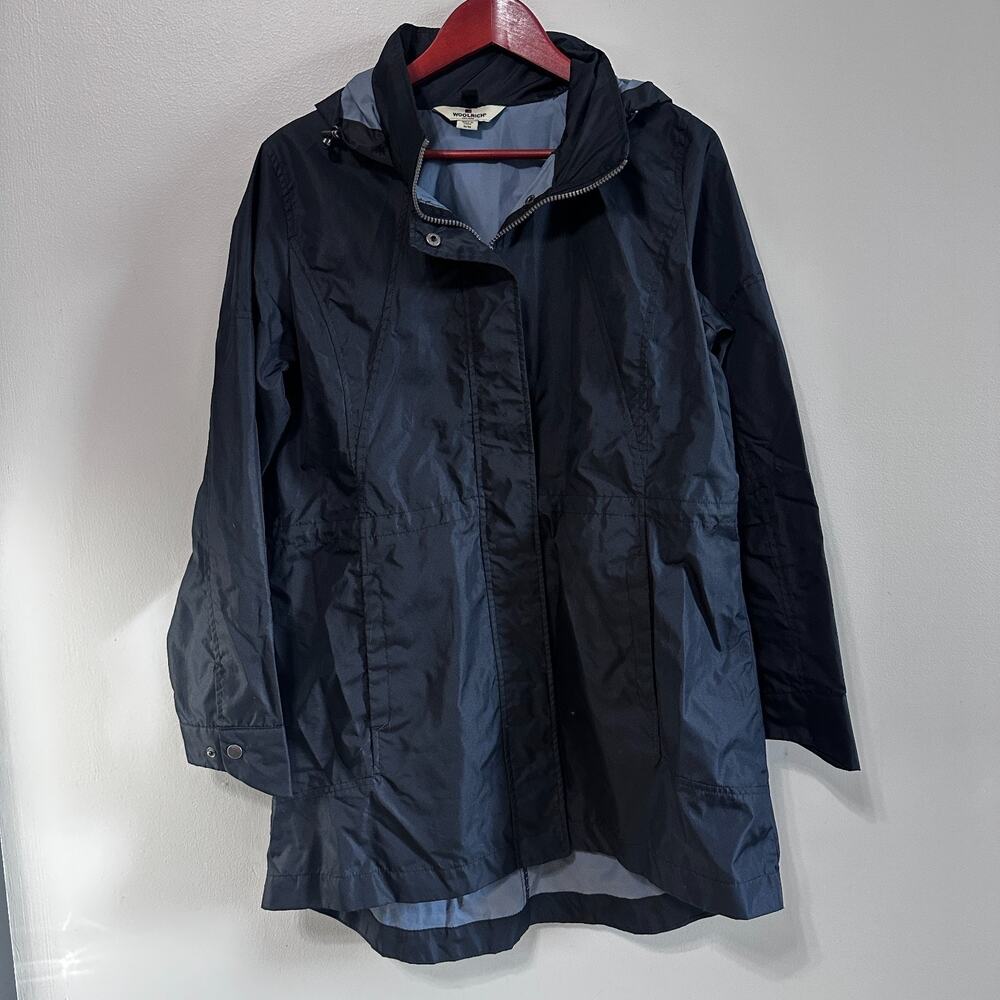 Woolrich Womens Medium Raincoat Windbreaker Black jacket Long Rain Waterproof